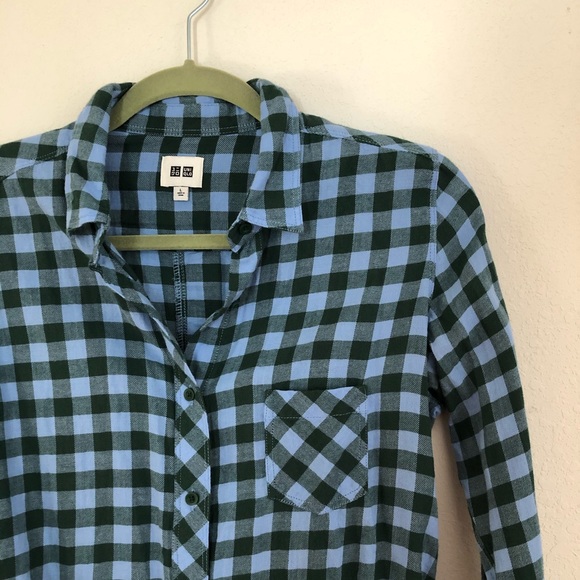 NWOT Uniqlo Blue Green Flannel Size L - Picture 5 of 6
